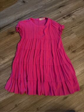 Impressions Bright Pink Tiered Short Sleeve Girls Dress
